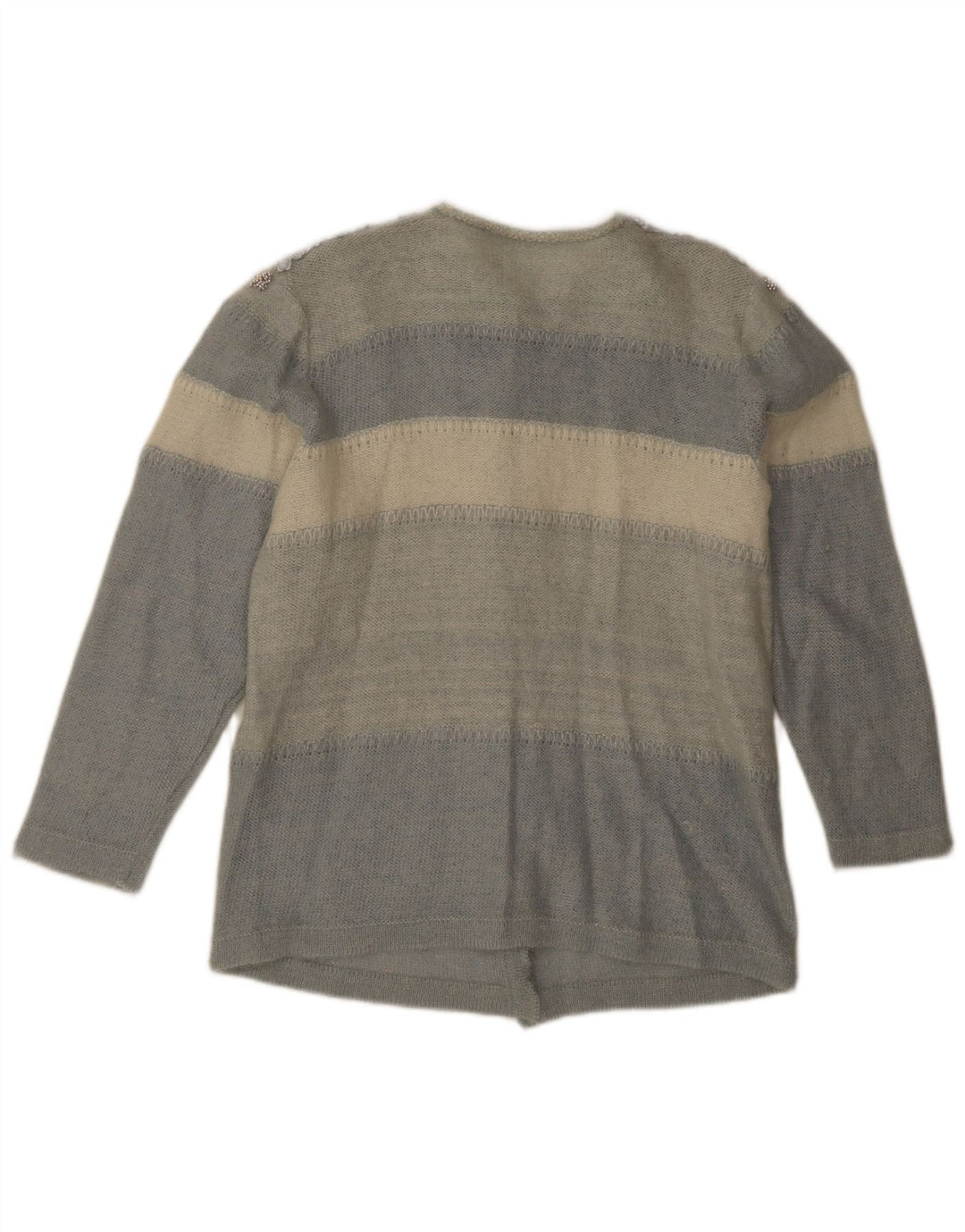 Vintage Damen Cardigan Pullover UK 12 Mittelblau Farbblock