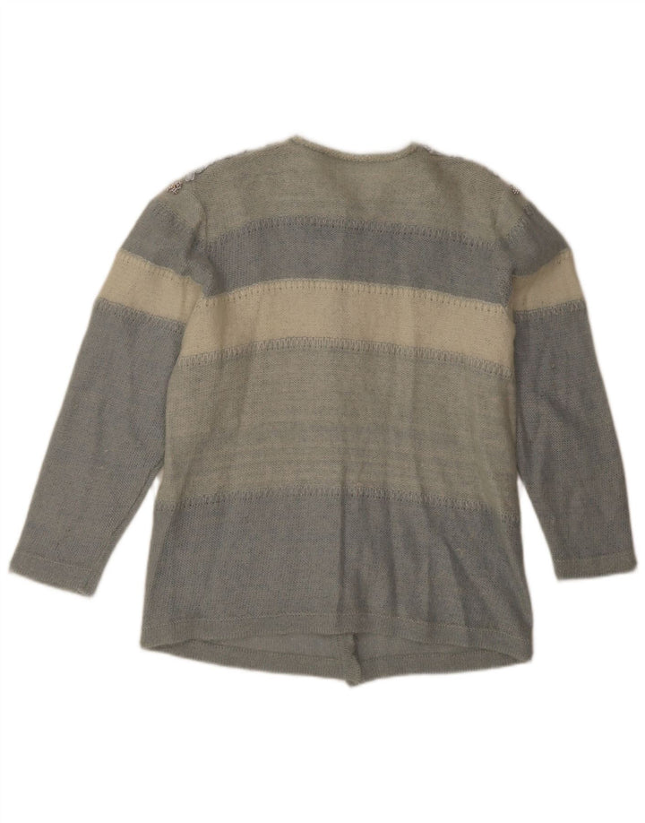Vintage Damen Cardigan Pullover UK 12 Mittelblau Farbblock