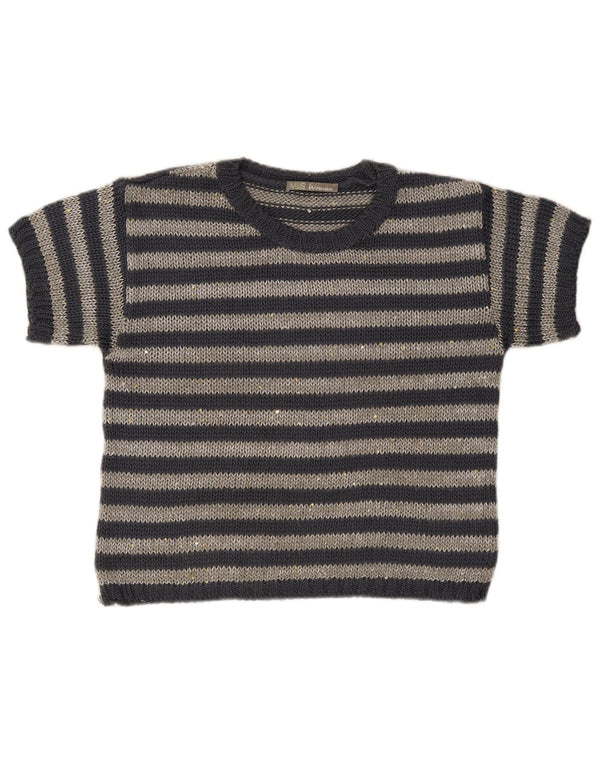 Marks & Spencer Damen-Pullover mit U-Boot-Ausschnitt, Gr. 12, mittelgrau gestreift