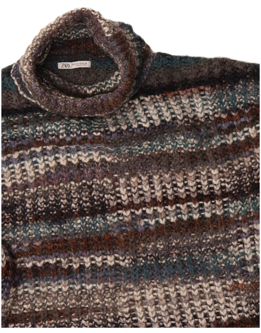 ZARA Damen-Pullover mit Rollkragen, Gr. 14, mittelmehrfarbig gestreift