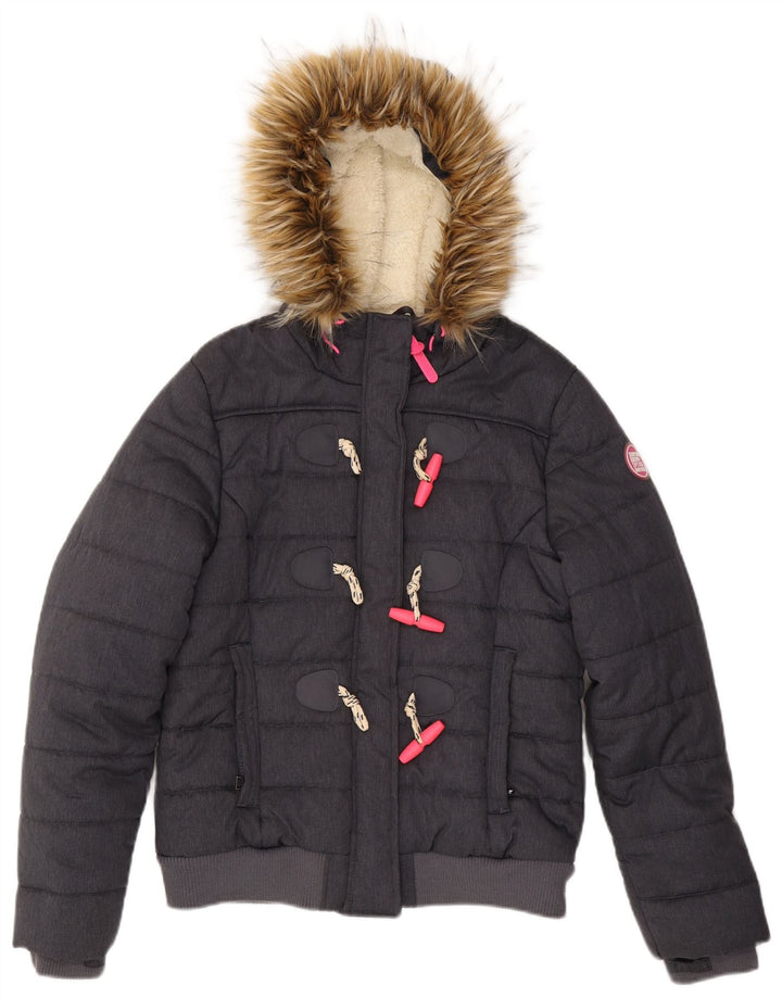 SUPERDRY Wattierte Damenjacke mit Kapuze, UK 14, Größe L, Marineblau, Polyester