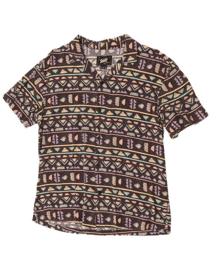 Pull & Bear Herren-Kurzarmhemd, mittelbraun, geometrisch, hawaiianisch