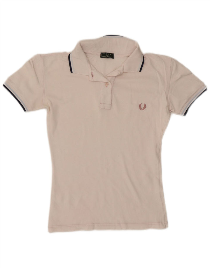 Fred Perry Damen Poloshirt UK 14 Large Weiß gestreift