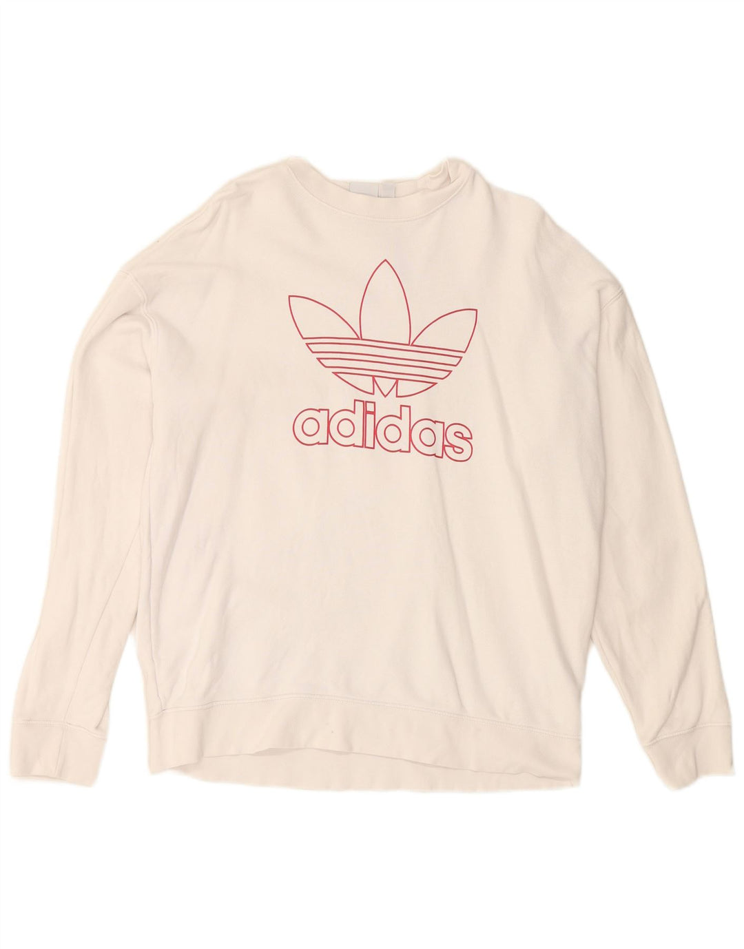 ADIDAS Damen Grafik-Sweatshirt-Pullover UK 14 Große weiße Baumwolle