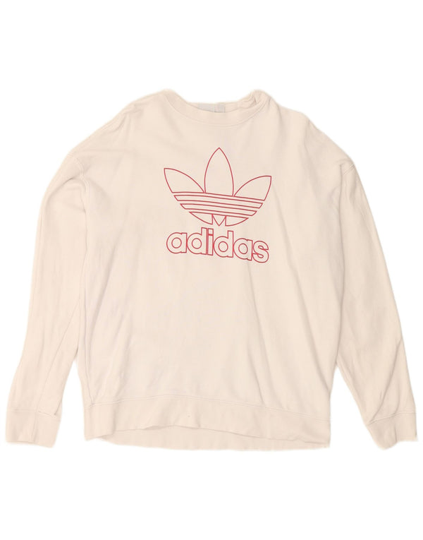 ADIDAS Damen Grafik-Sweatshirt-Pullover UK 14 Große weiße Baumwolle