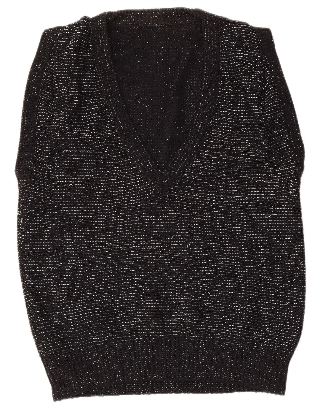 VINTAGE Damen Weste Tank Top EU 40/42 Medium Schwarz geflecktes Acryl