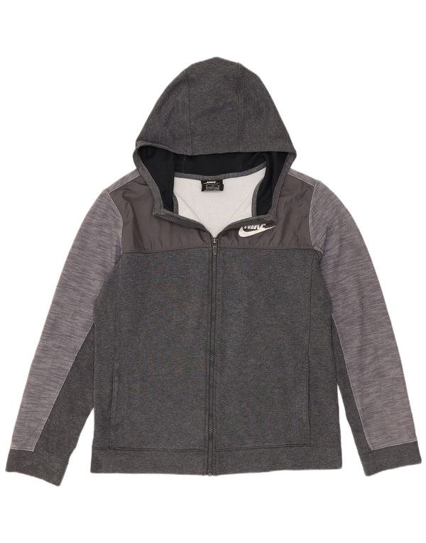 Nike Jungen-Kapuzenpullover mit Reißverschluss, 13–14 Jahre, XL, graue Colourblock-Baumwolle