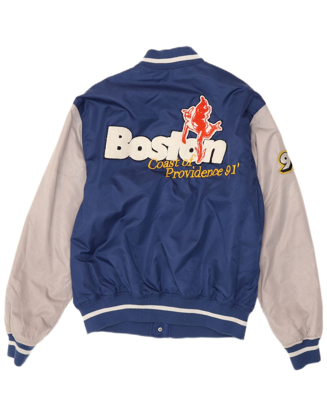 Pull & Bear Herren Boston Varsity Jacke UK 38 Mittelblauer Farbblock