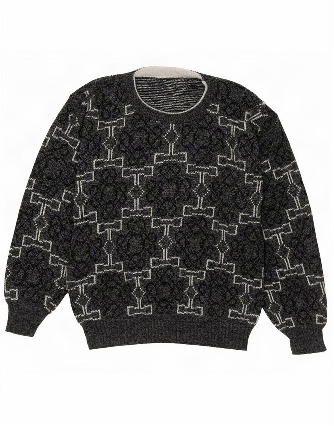 Vintage Herren Pullover mit Rundhalsausschnitt, mittelgrau, geometrisch