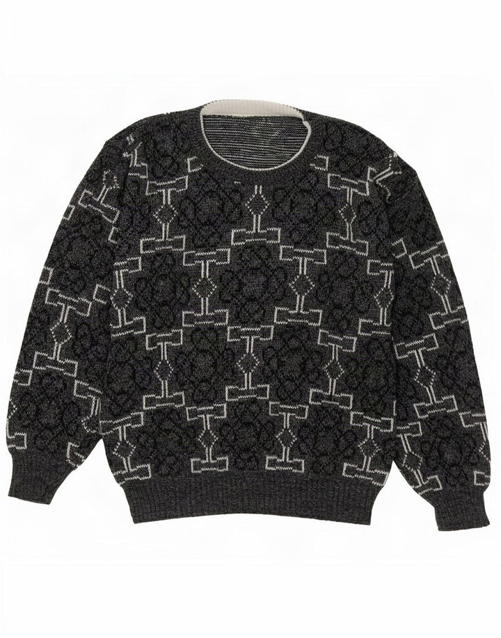 Vintage Herren Pullover mit Rundhalsausschnitt, mittelgrau, geometrisch