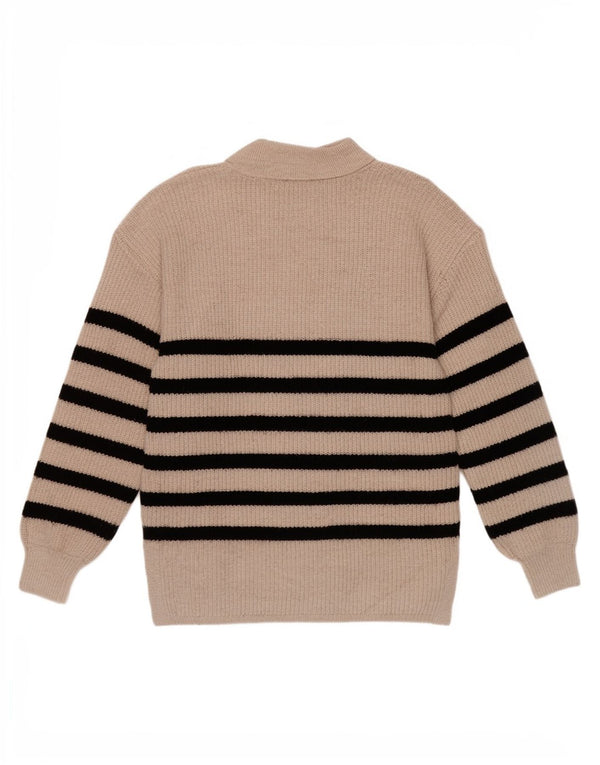 Marks & Spencer Damen-Pullover mit Polokragen, UK 14, Mittelbeige gestreift