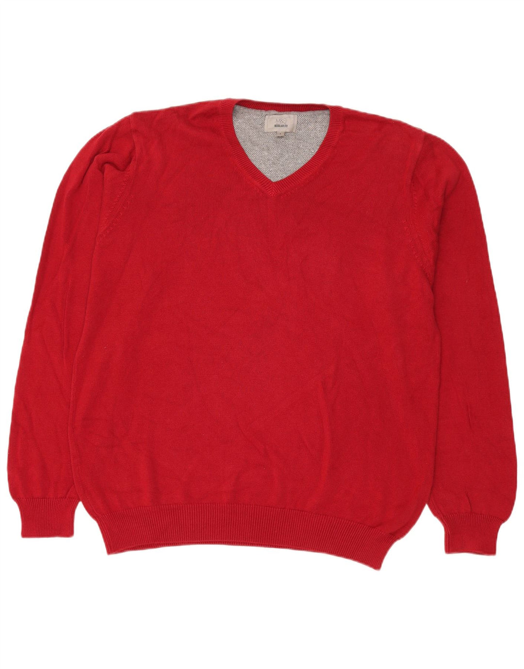MARKS & SPENCER Herren-Pullover mit normaler Passform und V-Ausschnitt, Größe L, aus roter Baumwolle