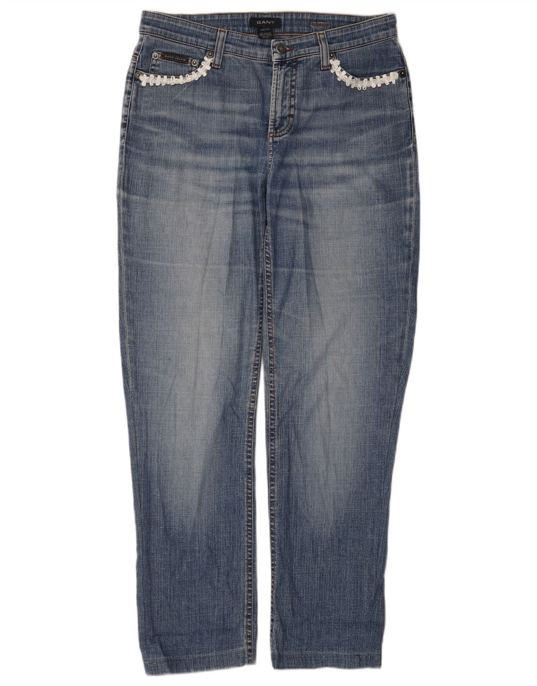 Gant Damen Straight Jeans W30 L28 Blaue Baumwolle