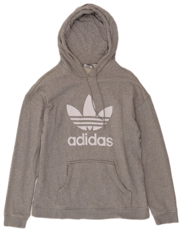 ADIDAS Damen Übergroßer grafischer Kapuzenpullover UK 6 XS Graue Baumwolle