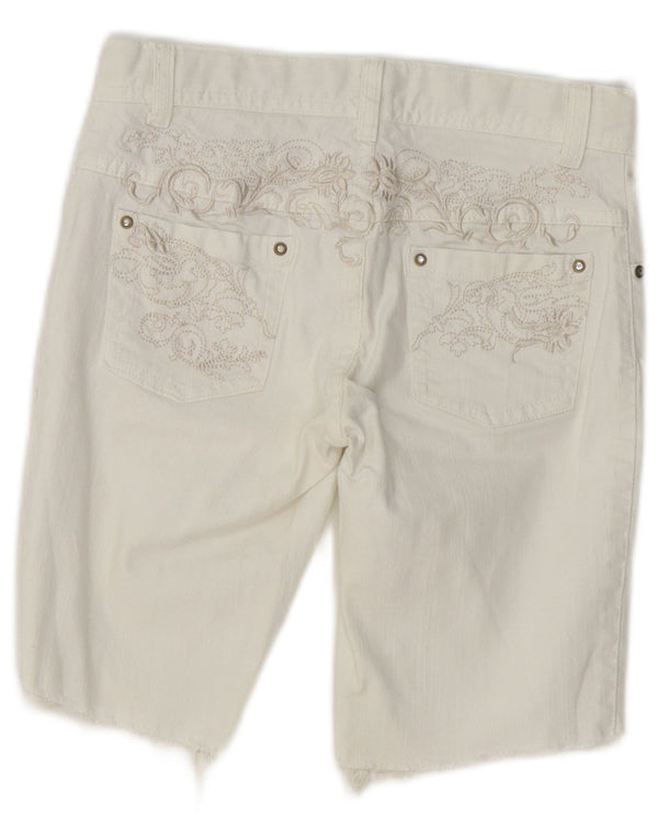 Benetton Mädchen-Jeansshorts, 8–9 Jahre, W24, weiße Baumwolle mit Blumenmuster