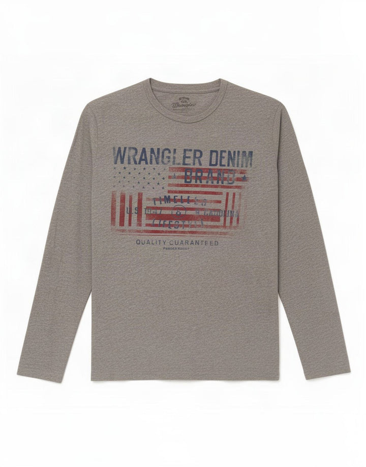 Wrangler Mens Graphic Top Langarm mittelgraue Baumwolle