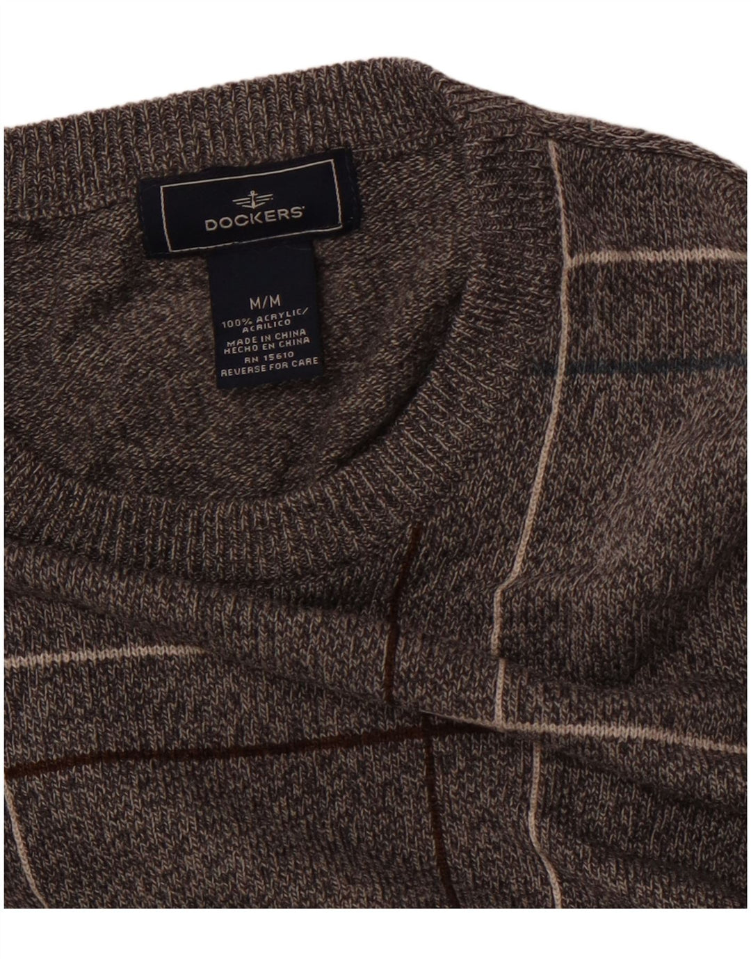 DOCKERS Herren-Pullover mit Rundhalsausschnitt, mittelgrau, kariert, Acryl