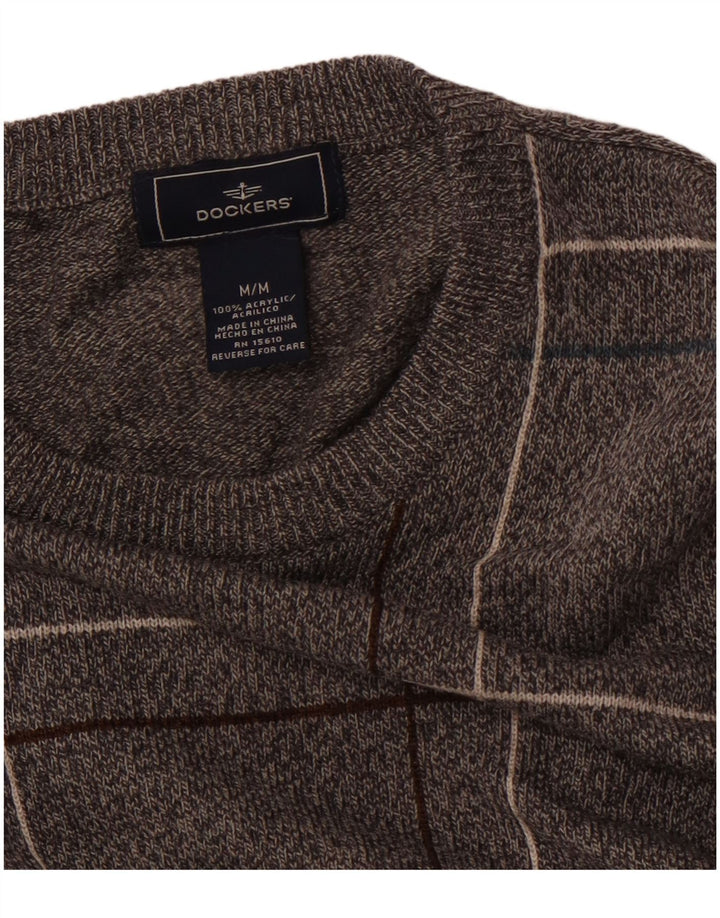 DOCKERS Herren-Pullover mit Rundhalsausschnitt, mittelgrau, kariert, Acryl