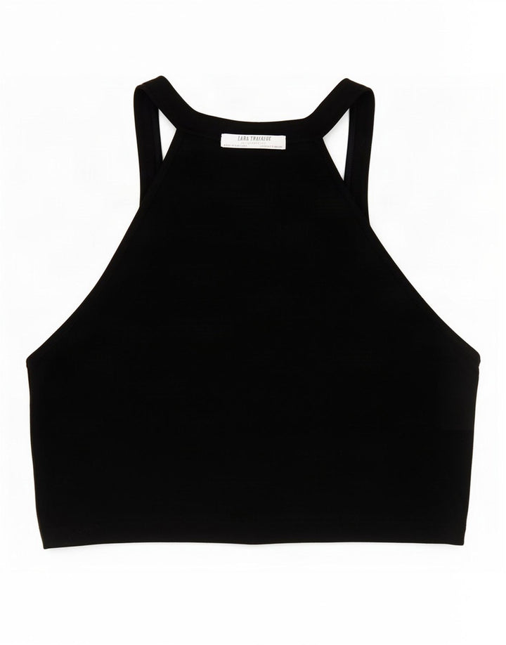 Zara Damen Crop Neckholder Top UK 8 Small Schwarz