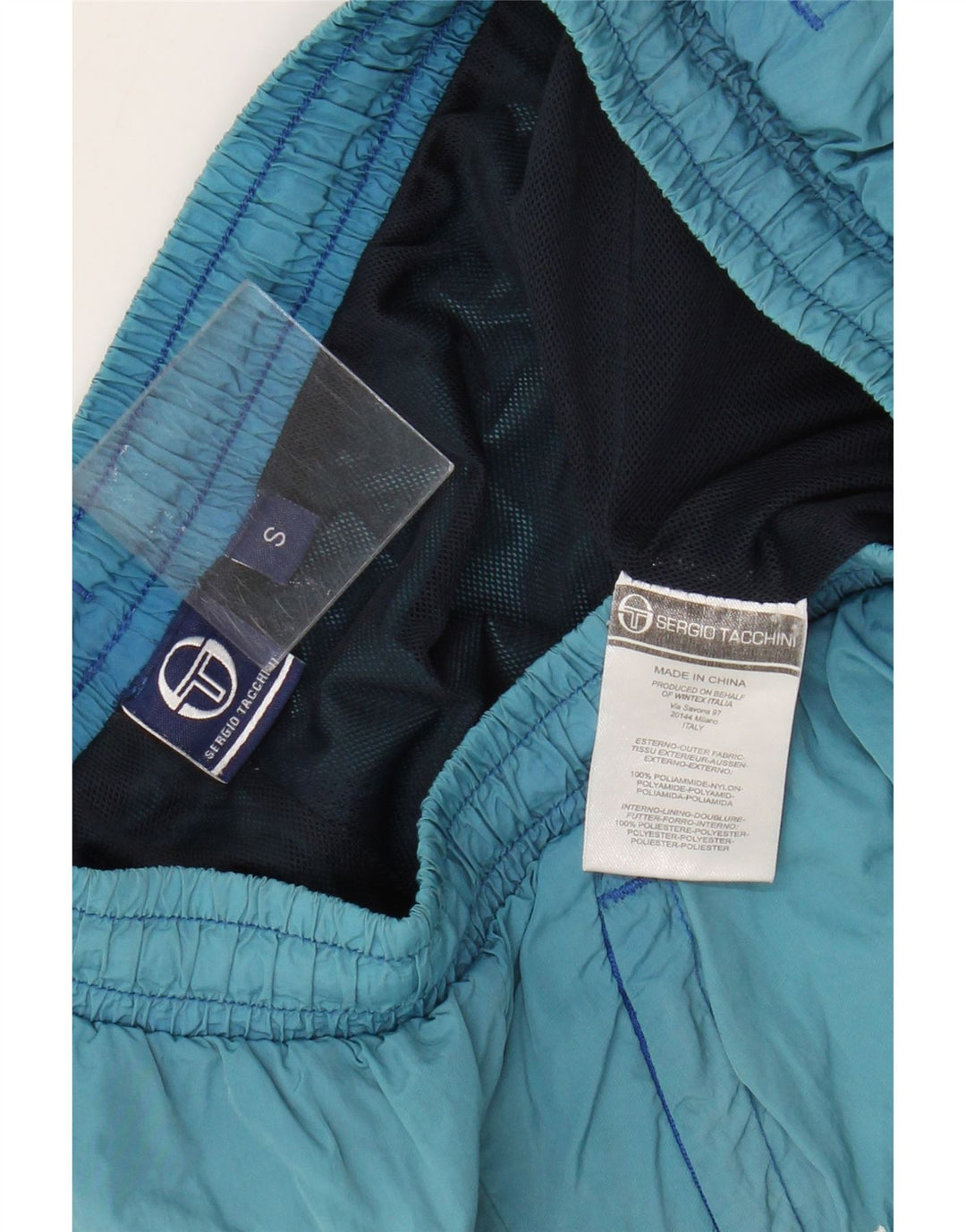 Sergio Tacchini Herren-Badeshorts, klein, türkisfarbenes Colourblock-Polyamid