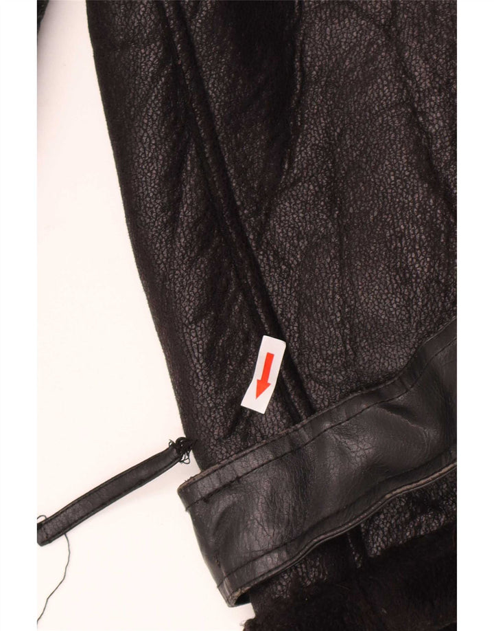 Zara Damen Kunstleder-Sherpa-Jacke UK 14 Mittelschwarzes Polyurethan