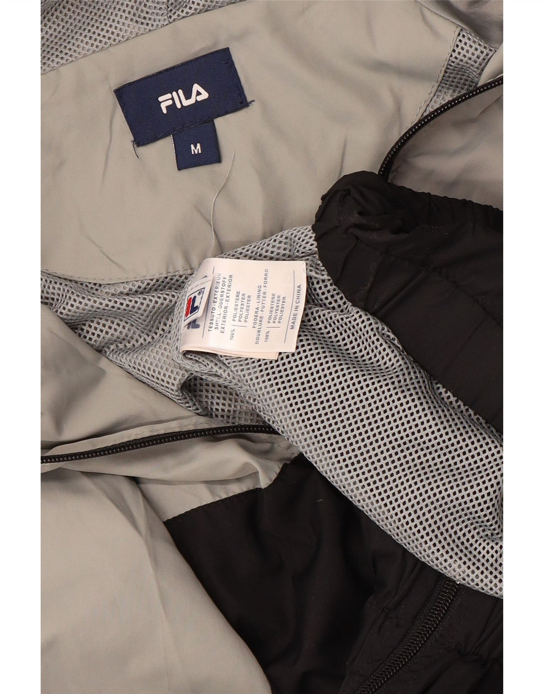 FILA Herren-Regenjacke mit Kapuze, UK 38, mittelgraues Colourblock-Polyester