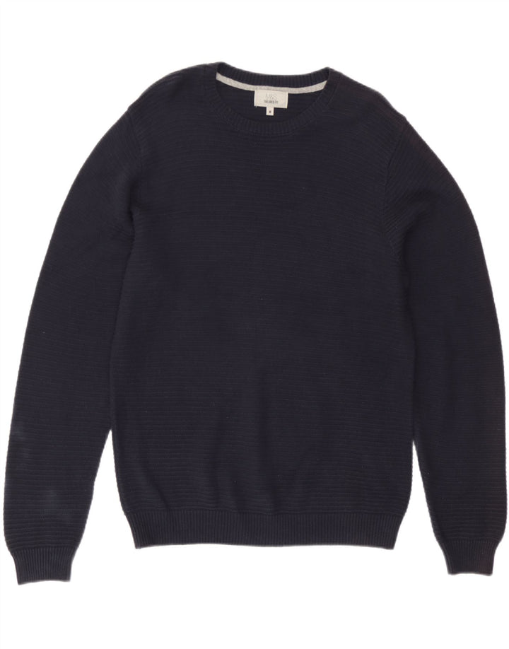 Marks & Spencer Herren-Pullover mit Rundhalsausschnitt, mittelmarineblaue Baumwolle