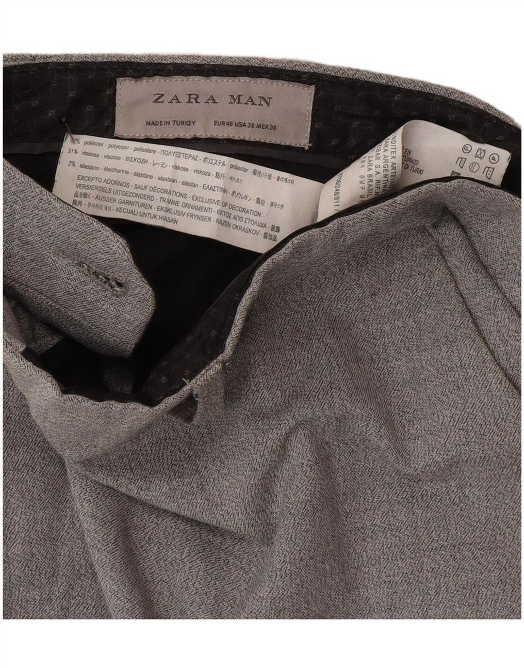 Zara Herren Slim Anzughose EU 46 XL W36 L33 Grau Polyester