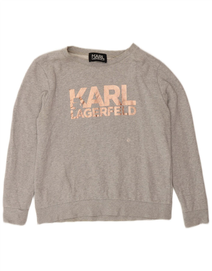 KARL LAGERFELD Womens Graphic Sweatshirt Jumper UK 14 Medium Grey Cotton