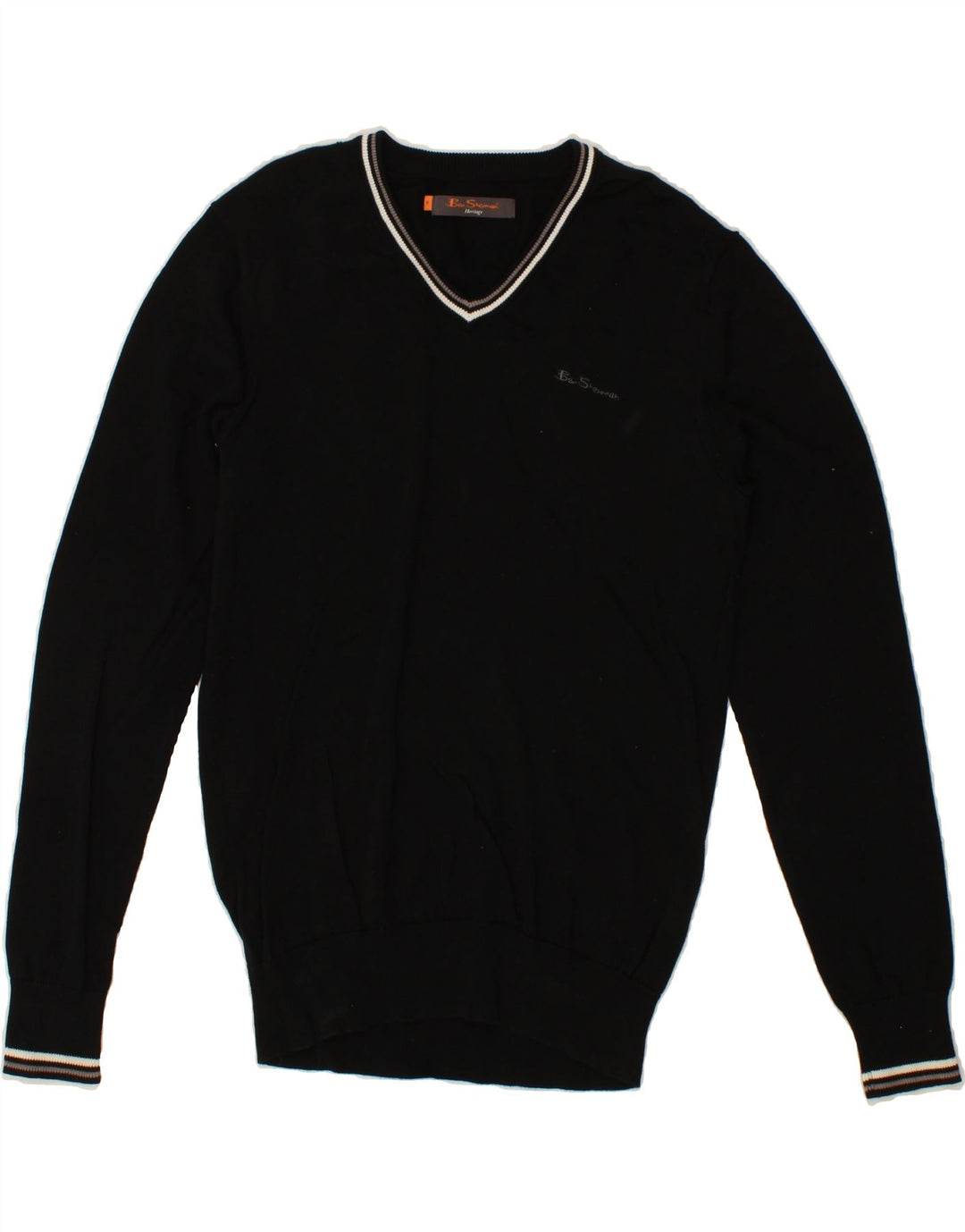 BEN SHERMAN Herren Heritage Pullover mit V-Ausschnitt aus mittelschwarzer Baumwolle