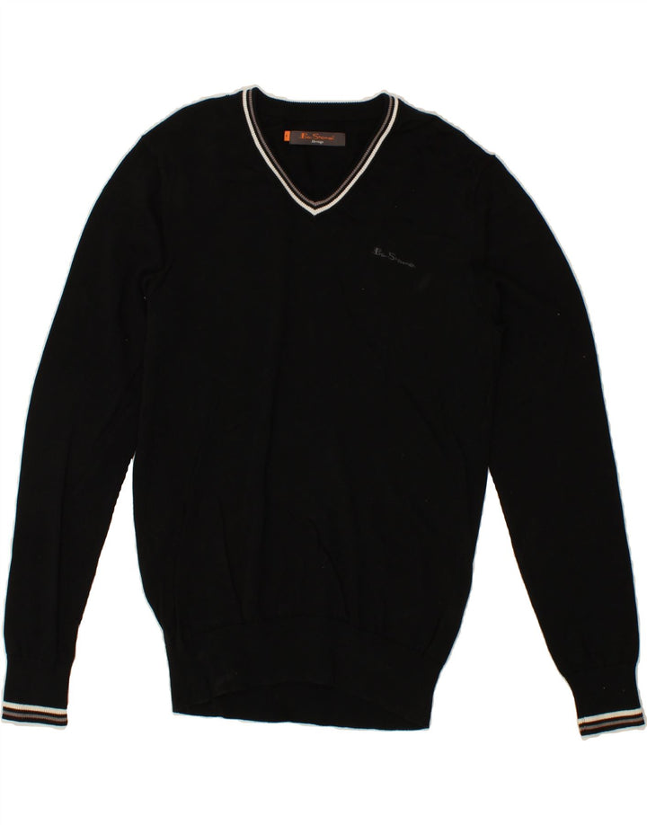 BEN SHERMAN Herren Heritage Pullover mit V-Ausschnitt aus mittelschwarzer Baumwolle