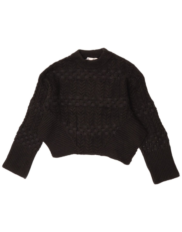 Zara Damen Crop Crew Neck Pullover Pullover UK 10 Small Schwarz Geometrisch