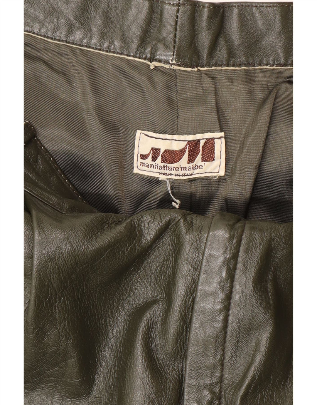 Vintage Herren-Lederhose mit Klammern, W34, L27, Khaki