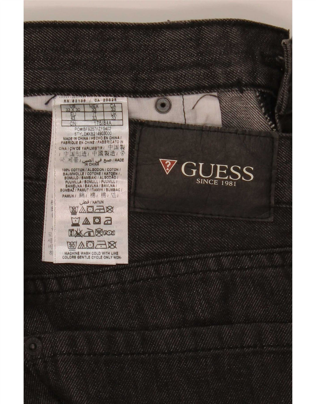 Guess Herren Straight Jeans W33 L30 Graue Baumwolle