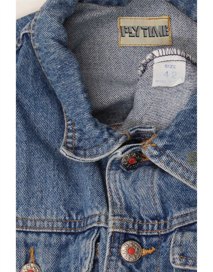 Fly Time Damen Crop Short Sleeve Denim Jacket IT 42 Mittelblaue Baumwolle