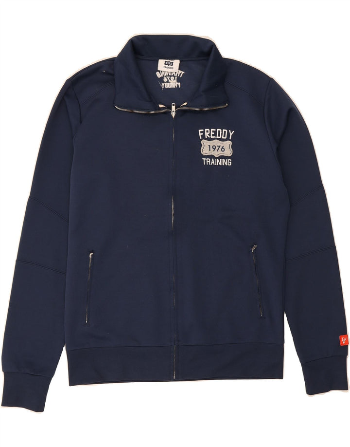FREDDY Mens Graphic Tracksuit Top Jacket Large Navy Blue Polyester Vintage Freddy and Second-Hand Freddy from Messina Hembry 