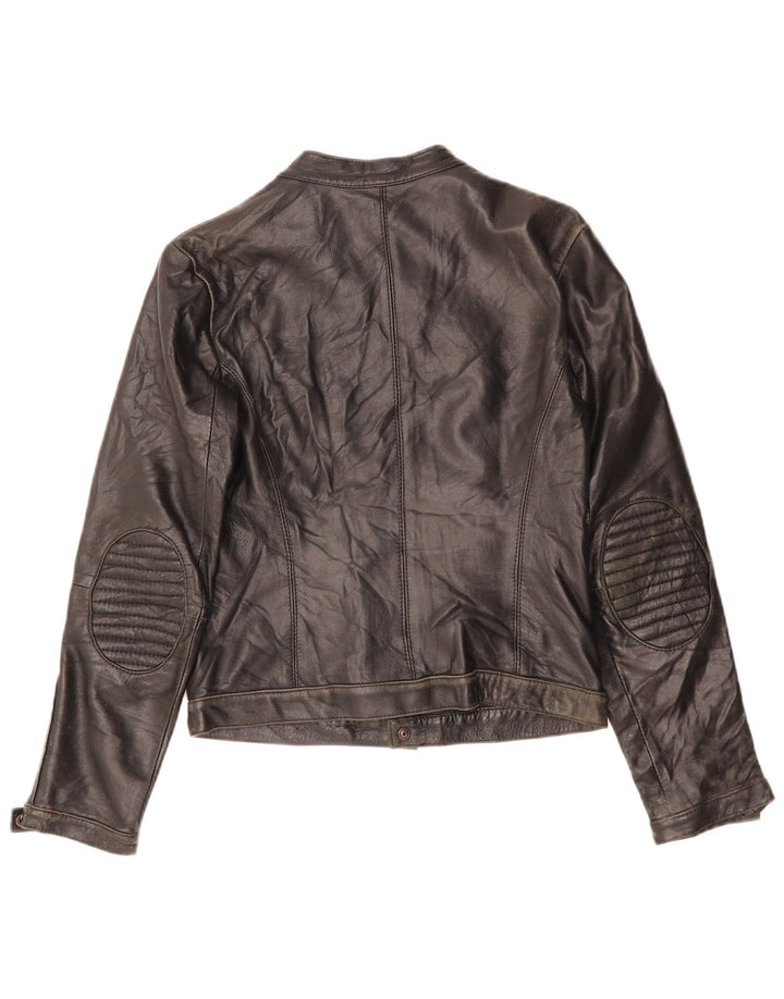 ZEN Damen Crop Lederjacke UK 10 Small Schwarzes Leder