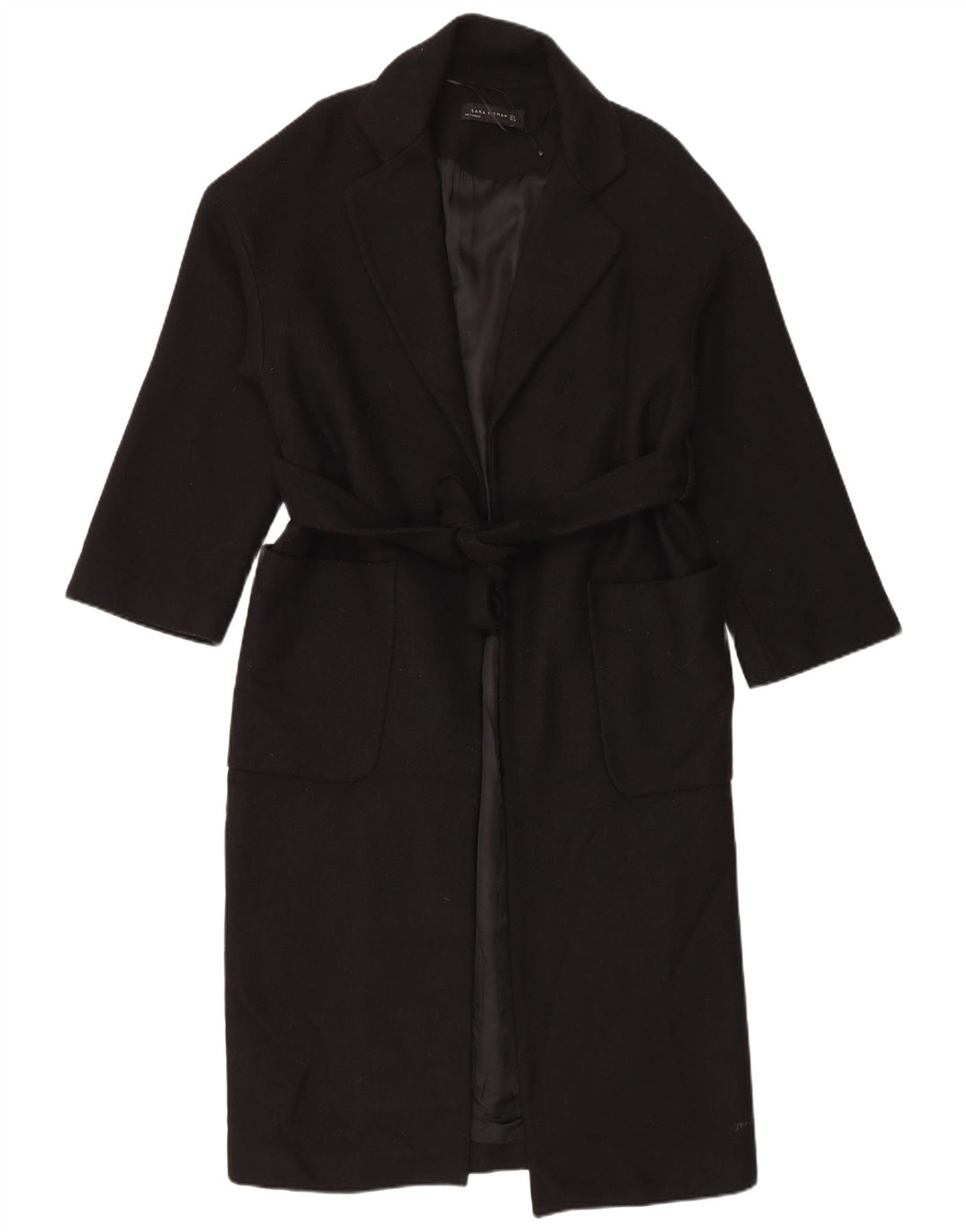 Zara Damen Übergroßer Mantel UK 10 Small Schwarze Wolle