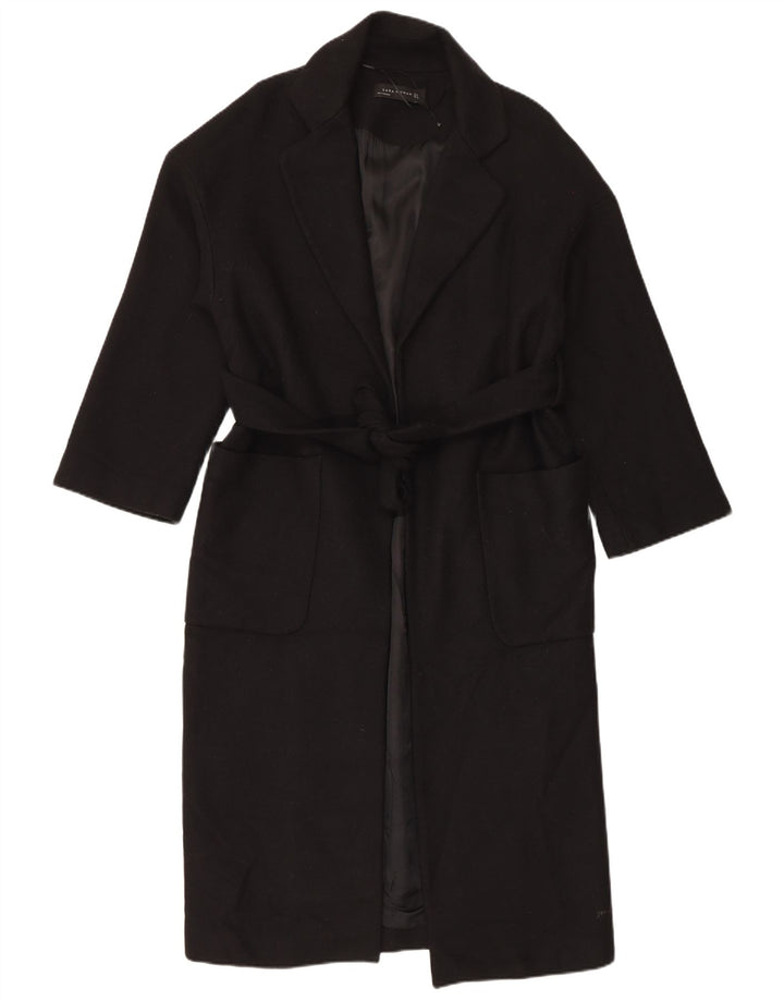 Zara Damen Übergroßer Mantel UK 10 Small Schwarze Wolle
