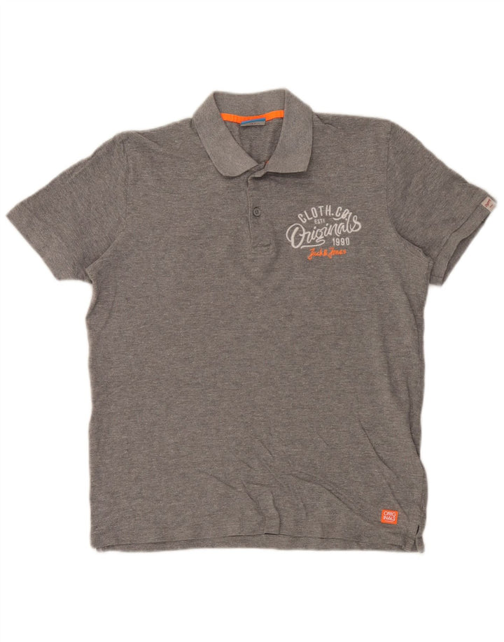 Jack & Jones Herren-Poloshirt mit Grafik, mittelgrau gefleckte Baumwolle