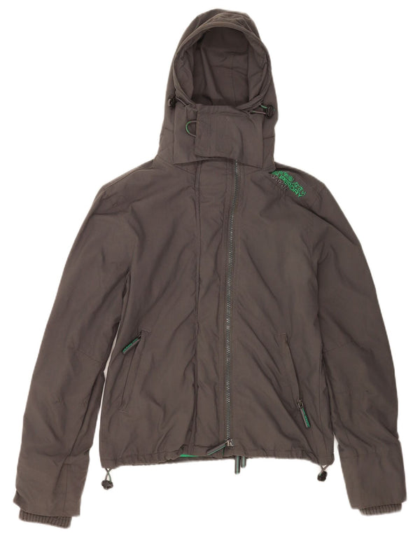Superdry Damen-Windbreakerjacke mit Kapuze, UK 10, Größe S, graues Nylon