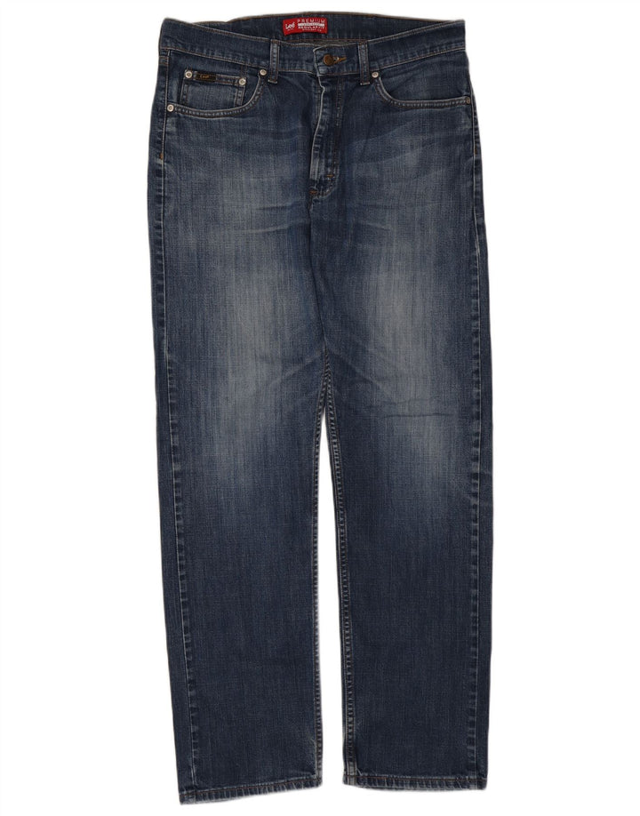 Lee Herren Straight Jeans W34 L32 Marineblaue Baumwolle