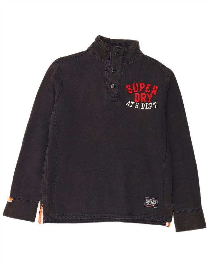 Superdry Herren-Sweatshirt mit grafischem Knopfkragen, groß, aus schwarzer Baumwolle