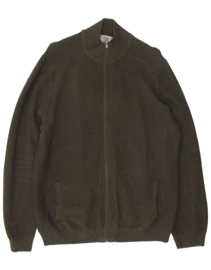 Marks & Spencer Herren-Strickjacke, groß, grüne Baumwolle