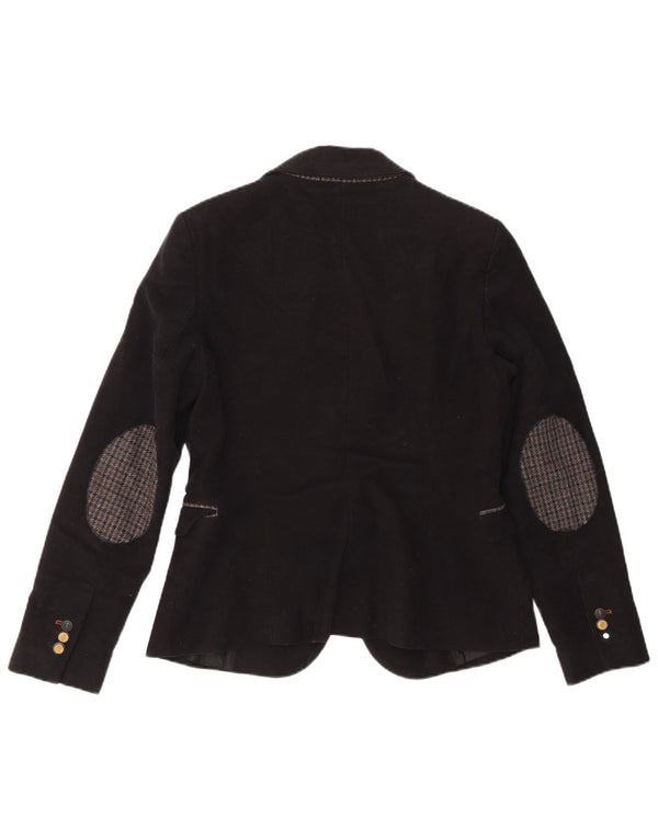 Zara Damen 1-Knopf-Blazerjacke UK 14 Große schwarze Baumwolle