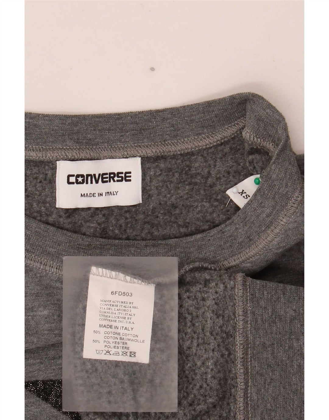 Converse Womens Graphic Oversized Sweatshirt Pullover UK 6 XS Grau meliert