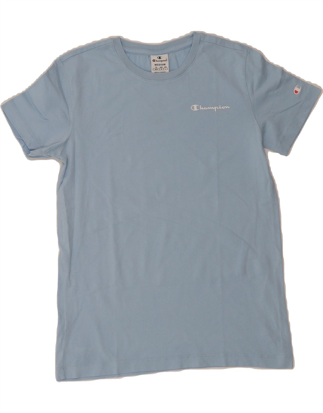 CHAMPION Womens T-Shirt Top UK 12 Medium Blue Cotton Vintage Champion and Second-Hand Champion from Messina Hembry 