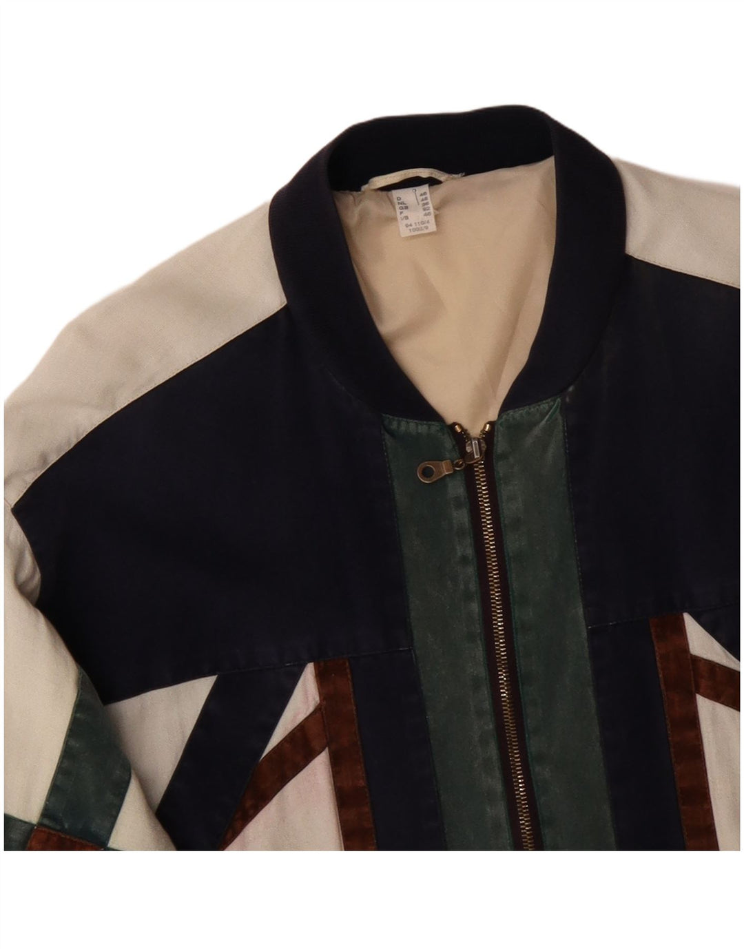 VINTAGE Herren Loose Fit Bomberjacke UK 36 Small Off White Colourblock