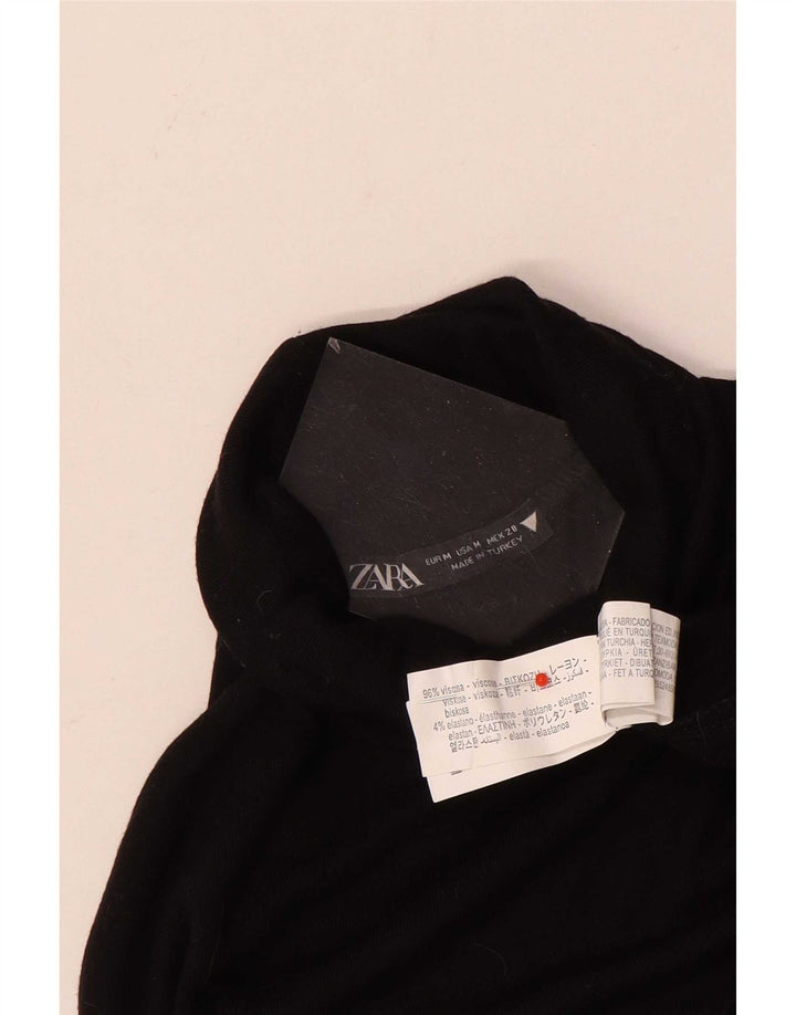 Zara Damen Top Langarm UK 12 Medium Schwarz Viskose
