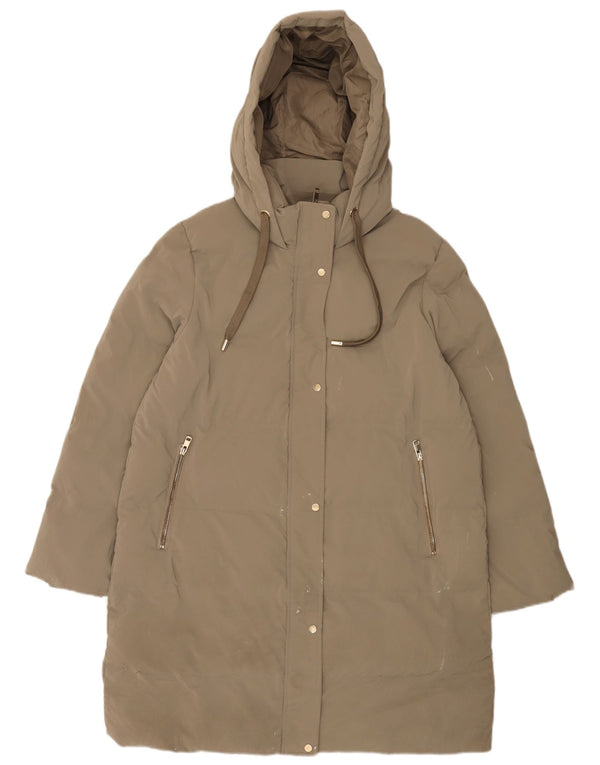 Zara Damen Kapuzenmantel, gepolstert, UK 18, XL, Khaki, Polyester